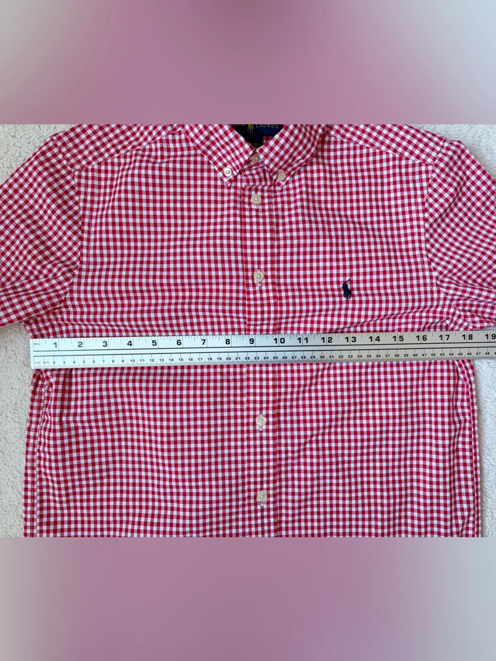 Ralph Lauren Red Gingham Button Down Short Sleeve Shirt Boys Size Large 14-16